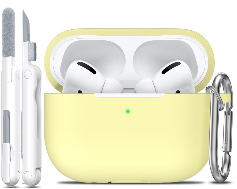 R-fun for AirPods Pro 2nd/1st Generation Case with Cleaner Kit,Soft Silicone Protective Case Cover for Apple AirPod Pro 2/1 for Women Men,AirPods Pro Case Accessories with Keychain,Cream Yellow - Image 1